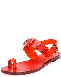 Tomas Maier Jeweled Leather Toe Ring Sandal Fire