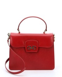 Salvatore Ferragamo Black Red Leather Convertible Top Handle Bag