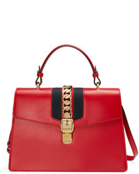 Gucci Sylvie Leather Top Handle Satchel Bag Red