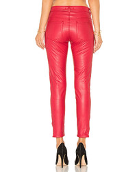 Weslin Grant Vegan Leather High Rise Zip Skinny In Red