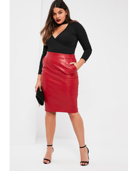 Missguided Plus Size Red Faux Leather Midi Skirt