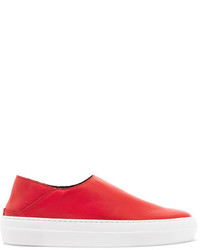 Tibi Charlie Leather Slip On Sneakers Red