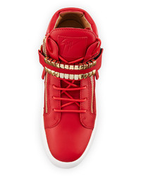 Giuseppe Zanotti Double Grid Leather Mid Top Sneaker