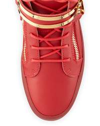 Giuseppe Zanotti Double Strap Leather Mid Top Sneaker Red