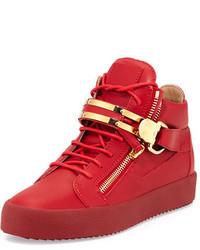 Giuseppe Zanotti Double Strap Leather Mid Top Sneaker Red