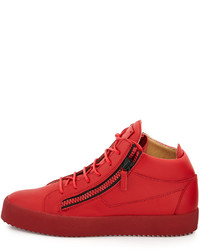 Giuseppe Zanotti Matte Leather Mid Top Sneaker Red