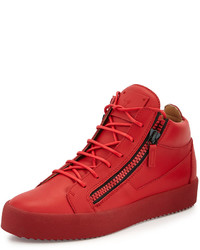 Giuseppe Zanotti Matte Leather Mid Top Sneaker Red