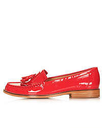 Topshop Red Patent Leather Loafers 100% Leather