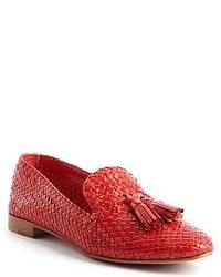 Prada Red Woven Leather Tassel Loafers