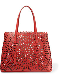 Alaia Alaa Vienne Small Laser Cut Leather Tote Tomato Red