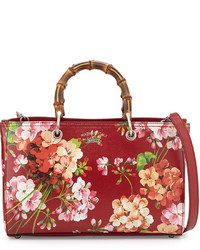 Gucci Bamboo Shopper Blooms Leather Tote Bag Red