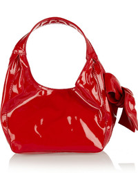 Valentino Bow Embellished Faux Patent Leather Shoulder Tote