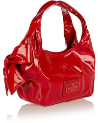 Valentino Bow Embellished Faux Patent Leather Shoulder Tote