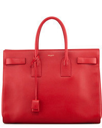 Saint Laurent Classic Sac De Jour Leather Tote Bag Red