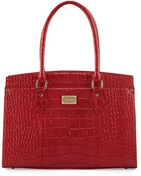 St. John Collection Crocodile Embossed Leather Work Tote Bag Red