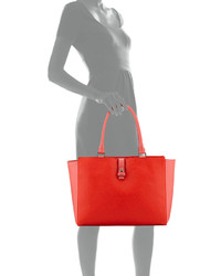 Neiman Marcus Colorblock Faux Leather Tote Bag Redcoral