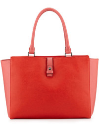 Neiman Marcus Colorblock Faux Leather Tote Bag Redcoral