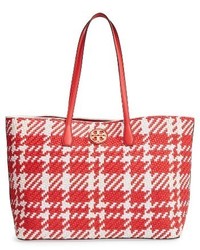 Tory Burch Duet Woven Leather Tote Brown