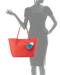 Neiman Marcus Evelyn Pompom Tote Bag Coral