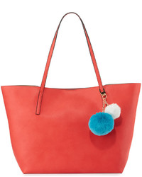 Neiman Marcus Evelyn Pompom Tote Bag Coral