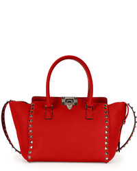 Valentino Garavani Rockstud Rolling Small Double Handle Tote Bag Red