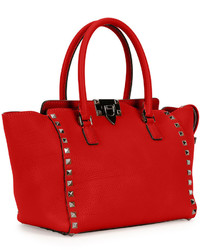 Valentino Garavani Rockstud Rolling Small Double Handle Tote Bag Red