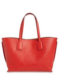 Loewe Logo Embossed Calfskin Leather Shopper Red