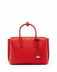 MCM Milla Medium Leather Tote Bag Ruby Red