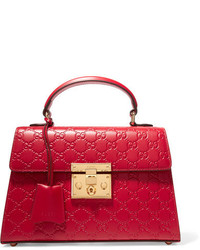 Gucci Padlock Small Embossed Leather Tote Red