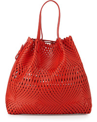 Nina Ricci Pamina Woven Leather Tote Bag W Wallet Red