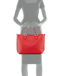 Neiman Marcus Perforated Saffiano Tote Bag Red