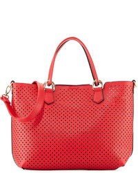 Neiman Marcus Perforated Saffiano Tote Bag Red