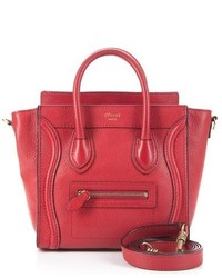 Celine Pre Owned Red Drummed Leather Nano Luggage Bag
