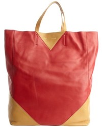 Celine Red And Camel Colorblock Leather Tote Bag