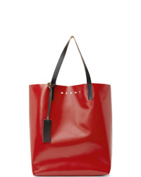 Marni Red And Grey Canvas Shopping Tote