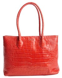 Furla Red Croc Embossed Leather Martha M Top Handle Tote