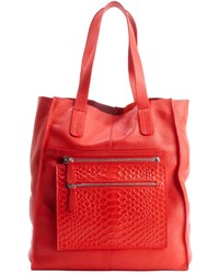 L.A.M.B. Red Leather Beulah Ii Zip Pouch Tote Bag