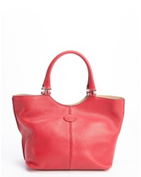 Tod's Red Leather Logo Piccola Shopping Tote