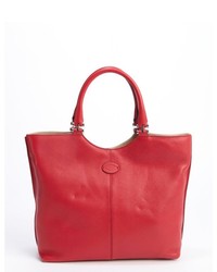 Tod's Red Leather Logo Shopping Media Tote