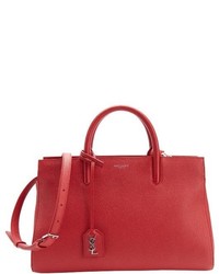 Saint Laurent Red Leather Small Convertible Tote