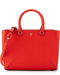 Tory Burch Robinson Small Zip Tote Bag Poppy Red