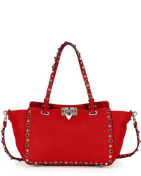 Valentino Rockstud Rolling Small Tote Bag Red