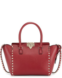 Valentino Rockstud Small Leather Shopper Tote Bag Scarlet