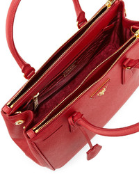 Prada Saffiano Small Double Handle Tote Bag Red