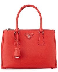 Prada Saffiano Small Double Zip Tote Bag Red