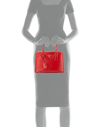 Prada Saffiano Vernice Mini Double Zip Tote Bag Red
