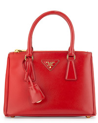 Prada Saffiano Vernice Mini Double Zip Tote Bag Red