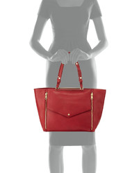 Cynthia Rowley Sasha Double Zip Leather Tote Bag Cherry Red