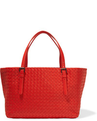 Bottega Veneta Shopper Medium Intrecciato Leather Tote Red
