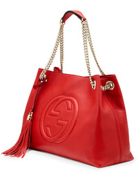 Gucci Soho Leather Medium Chain Strap Tote Red